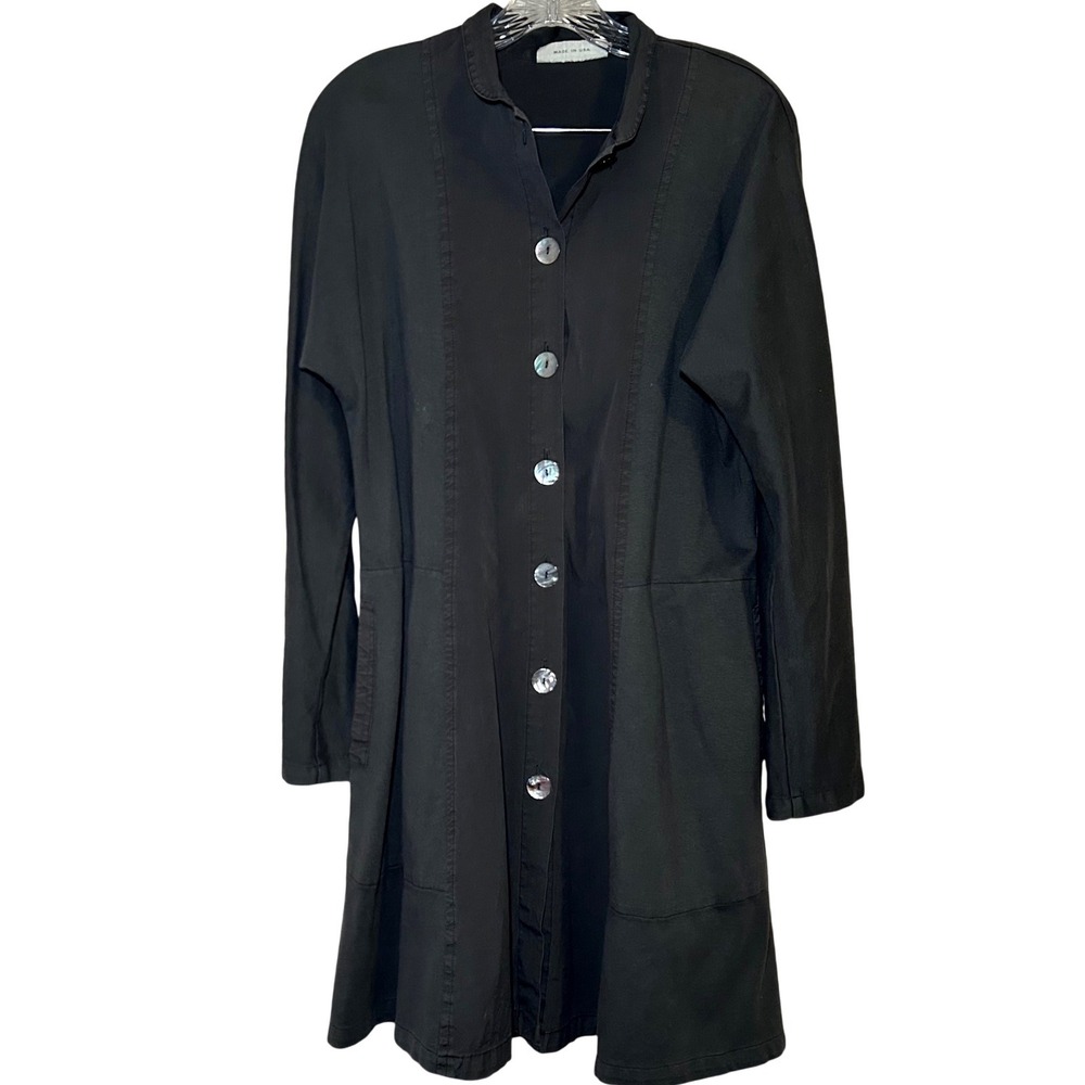 Eleven Stitch Design Womens Gray Button Down Lagenlook Tunic Coat  Dress Artsy